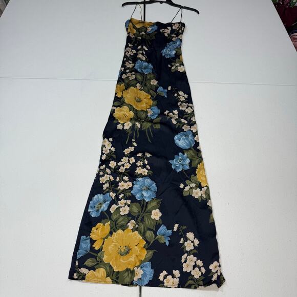 Reformation Navy Frankie Silk floral slip Dress Size 2 - Picture 5 of 9